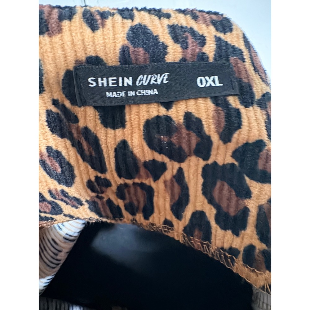 Shein Curve Leopard Print Corduroy Pinafore Jumper Dress Brown Black 0XL Plus - Picture 3 of 4